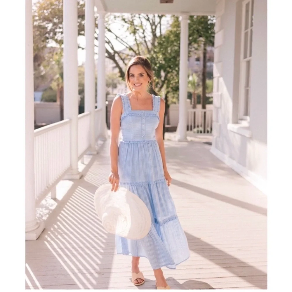Gal Meets Glam Courtney Rio Blue Stripe Maxi Dress